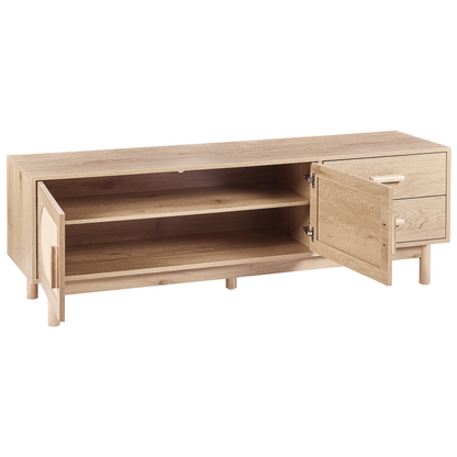 Living Boho TV Stand Up To 70 Inch Light Brown Rattan Front