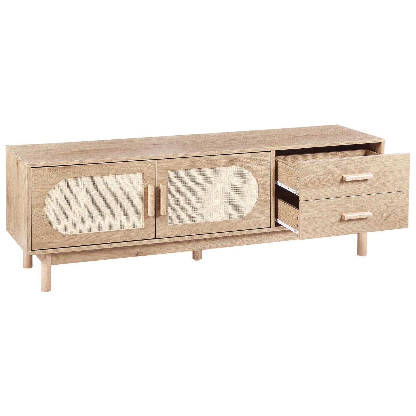 Living Boho TV Stand Up To 70 Inch Light Brown Rattan Front