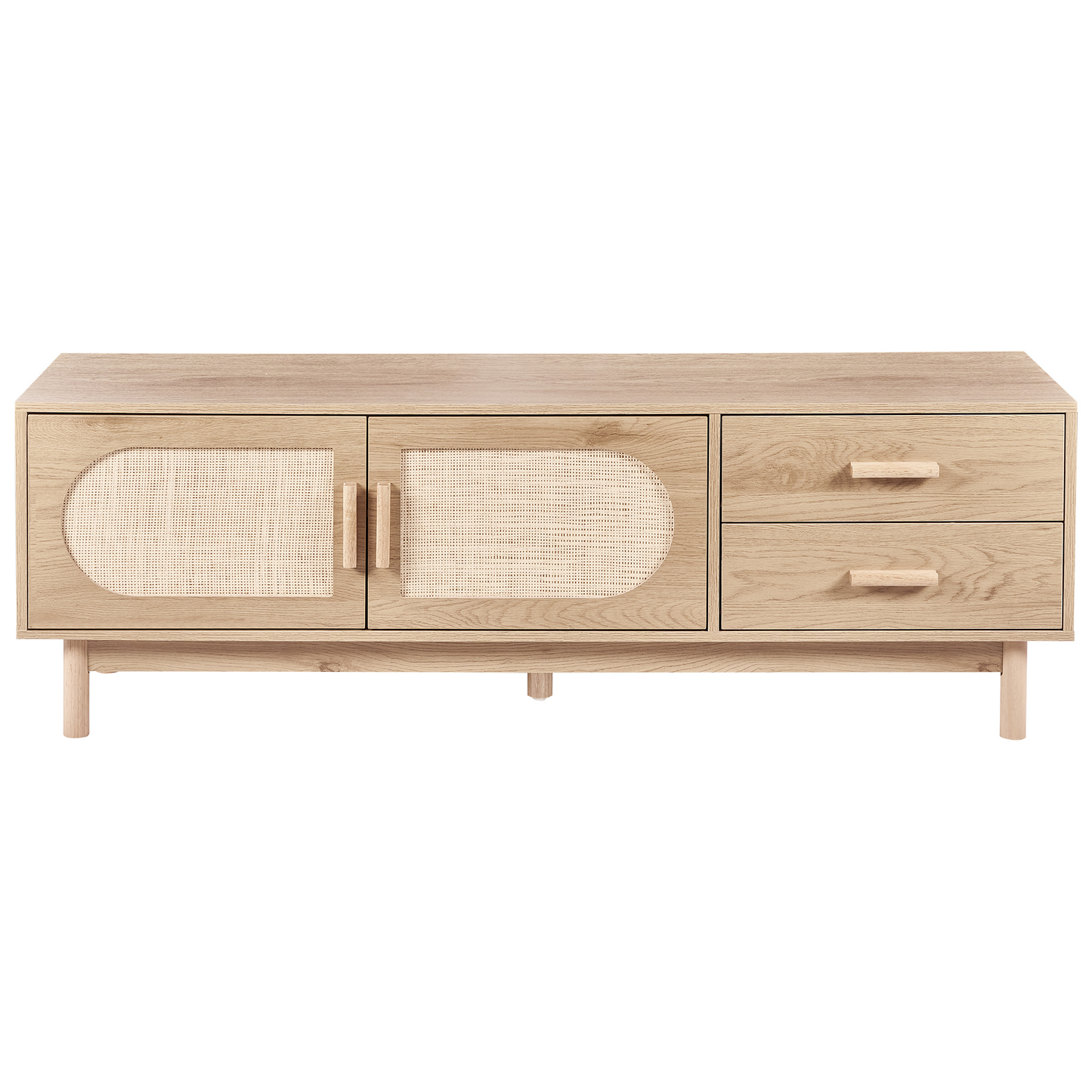 Living Boho TV Stand Up To 70 Inch Light Brown Rattan Front
