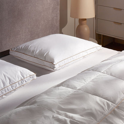 Low Bed Pillow White Triple Compartment Down Surround 50 x 60cm