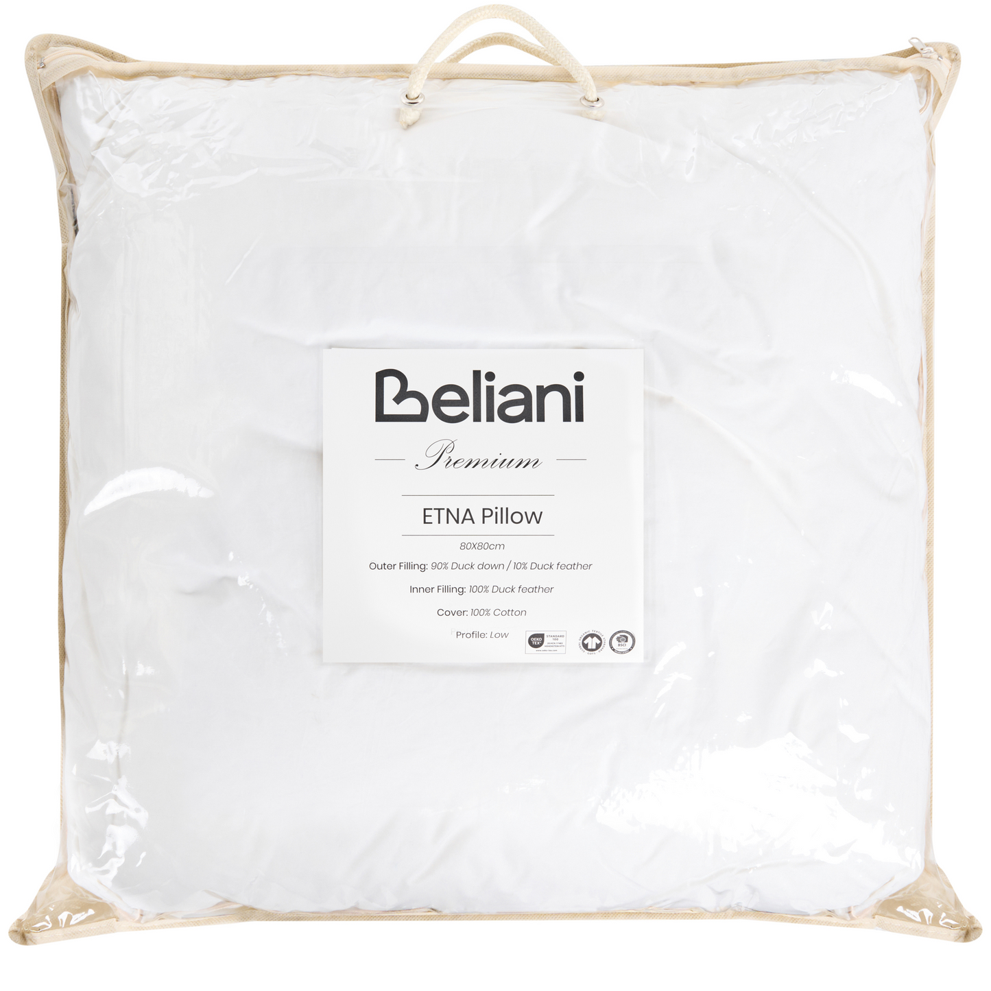 Low Bed Pillow Triple Compartment White Duck Down 80 x 80