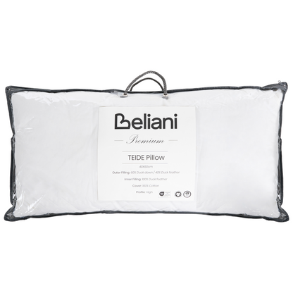 High Bed Pillow Triple Compartment White Duck Down 40 x 80cm