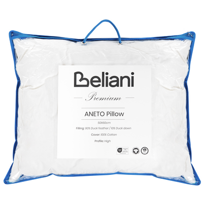 Duck Feather Down Pillow 50 x 60cm Premium Cotton Casing Natural Filling