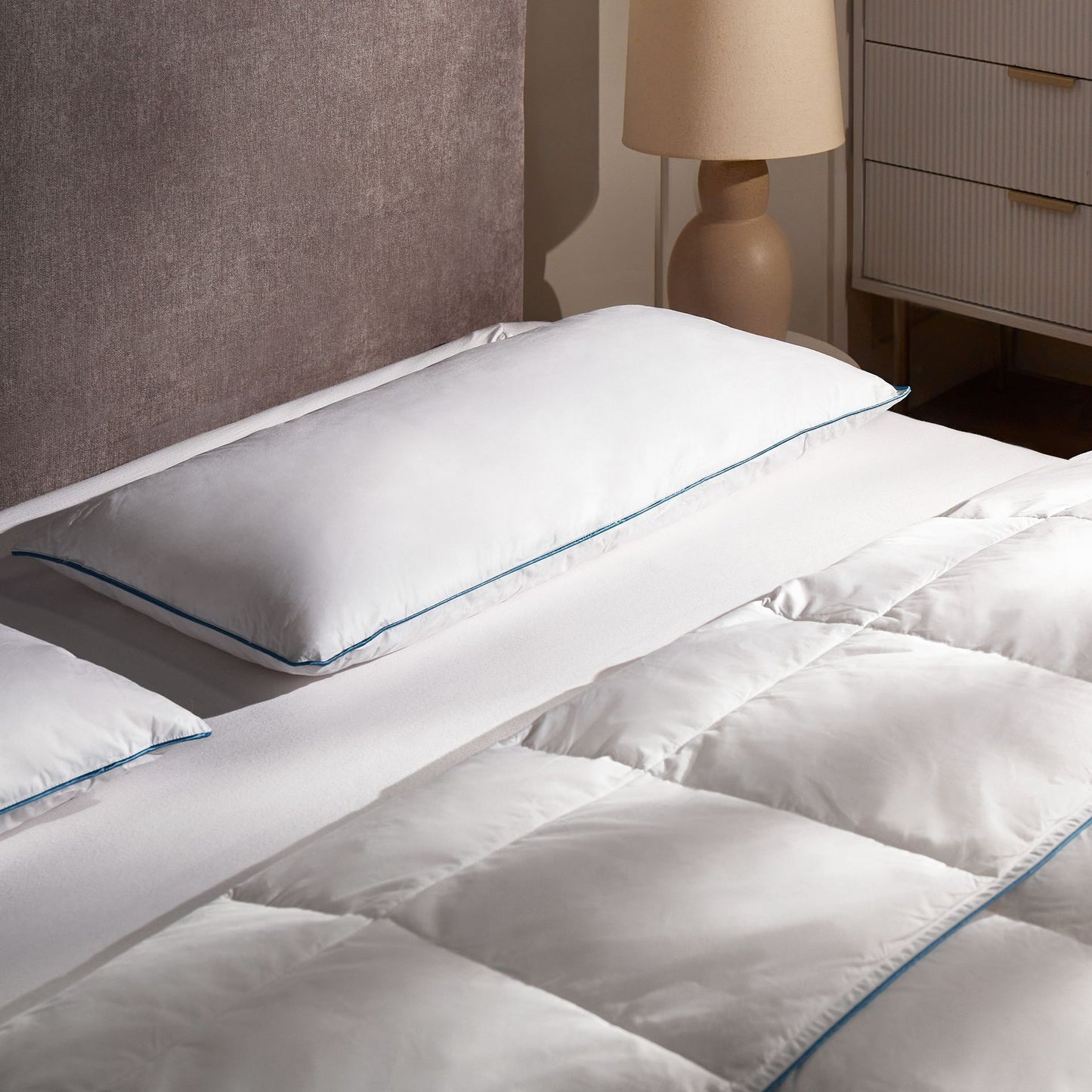 Low Bed Pillow White Duck Down 40 x 80 Premium Cotton Casing
