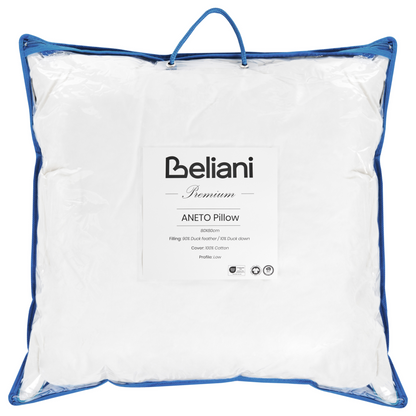 Low Bed Pillow Duck Feather Down 80 x 80cm Premium Cotton