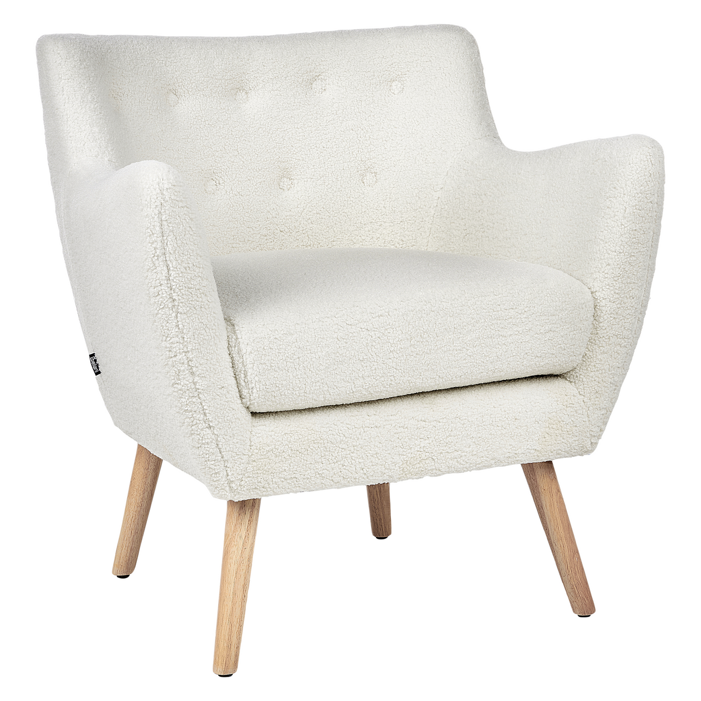 Armchair White Boucle Button Back Rubberwood Legs Modern