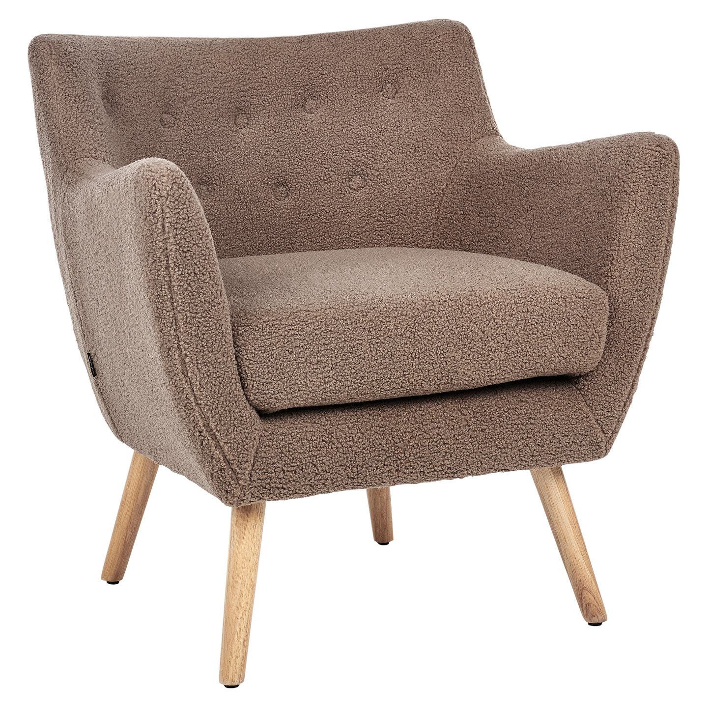 Armchair Brown Boucle Button Back Rubberwood Legs Modern