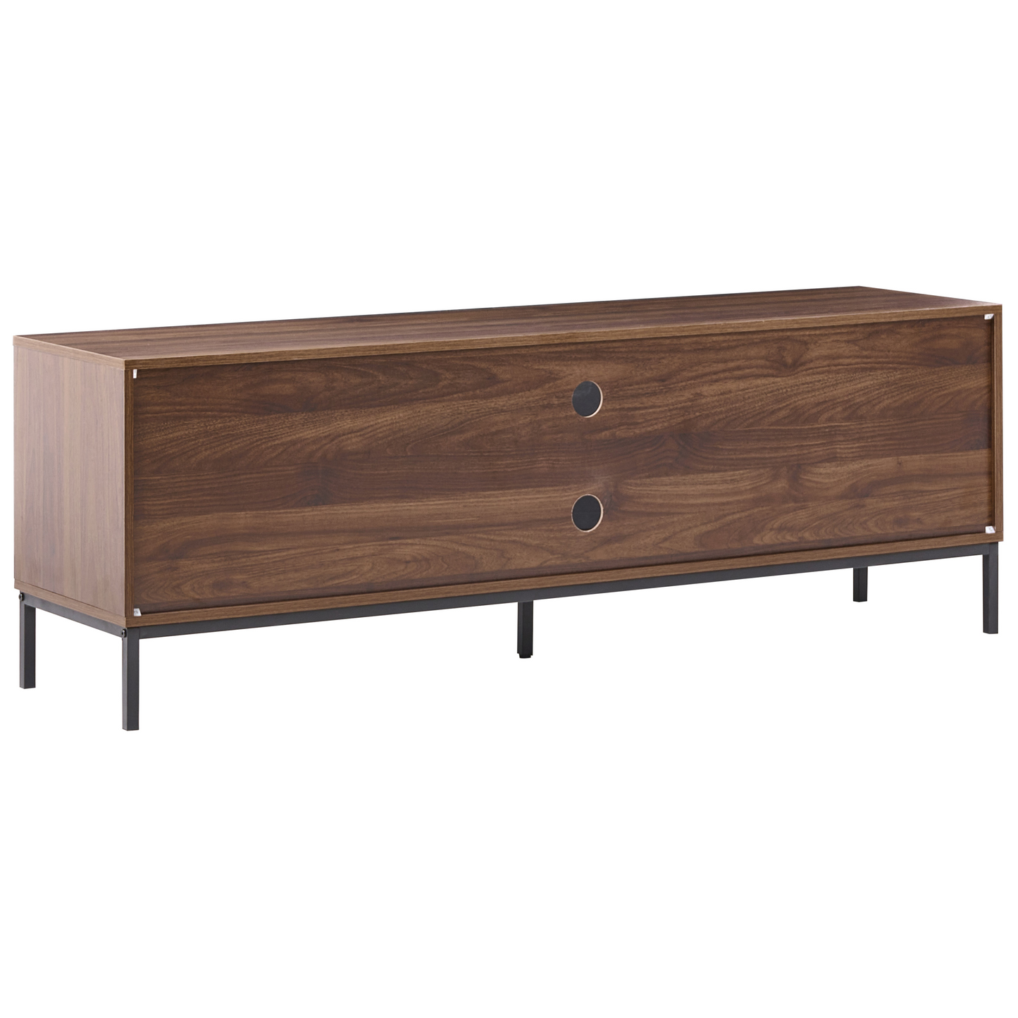 Brand Dark Brown TV Stand With Two Doors And Open Shelves Geometric Pattern Metal Legs