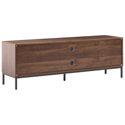 Brand Dark Brown TV Stand With Two Doors And Open Shelves Geometric Pattern Metal Legs