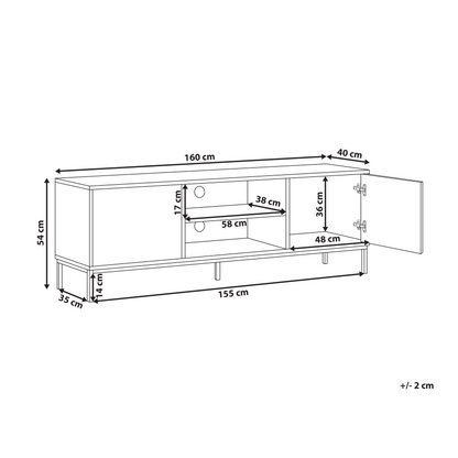 Brand Dark Brown TV Stand With Two Doors And Open Shelves Geometric Pattern Metal Legs