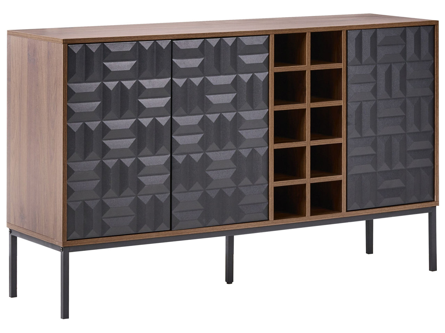 Timberline Home Sideboard Dark Brown 3 Door With Built In Wine Rack And Geometric Pattern MDF