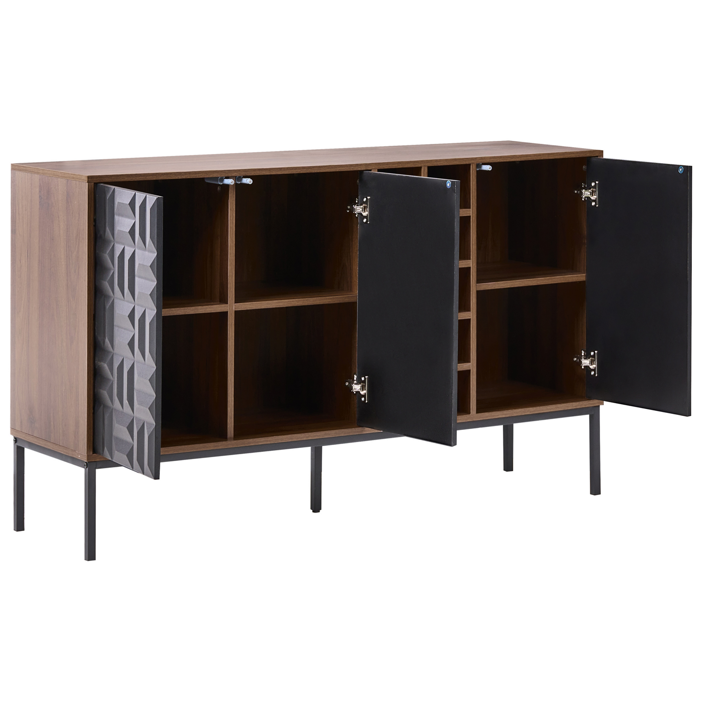 Timberline Home Sideboard Dark Brown 3 Door With Built In Wine Rack And Geometric Pattern MDF