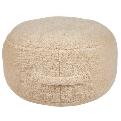 Pouffe Beige 50 x 50 x 30 Teddy Fabric Round Seat