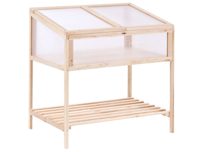 Balcony Greenhouse Elevated Light Brown Fir Wood Garden Bed With Transparent Panels