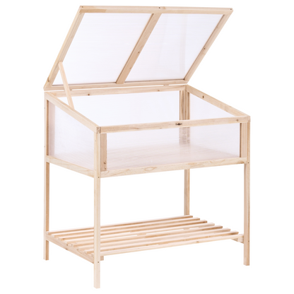 Balcony Greenhouse Elevated Light Brown Fir Wood Garden Bed With Transparent Panels