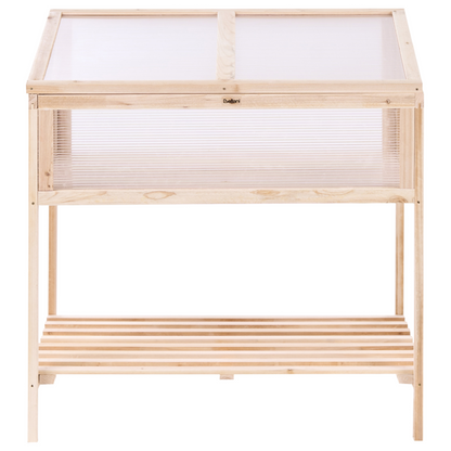 Balcony Greenhouse Elevated Light Brown Fir Wood Garden Bed With Transparent Panels