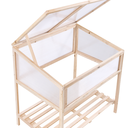 Balcony Greenhouse Elevated Light Brown Fir Wood Garden Bed With Transparent Panels