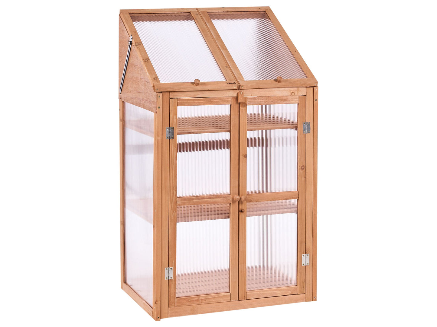 Balcony Greenhouse Fir Wood 3 Tier Double Door LightBrown