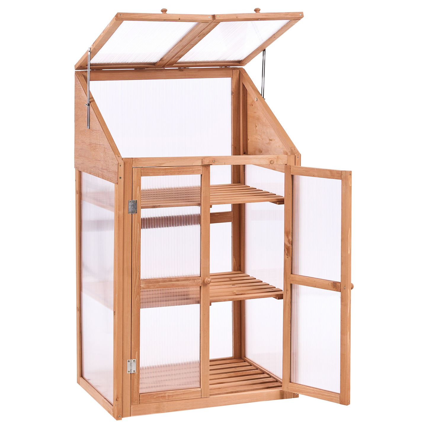 Balcony Greenhouse Fir Wood 3 Tier Double Door LightBrown
