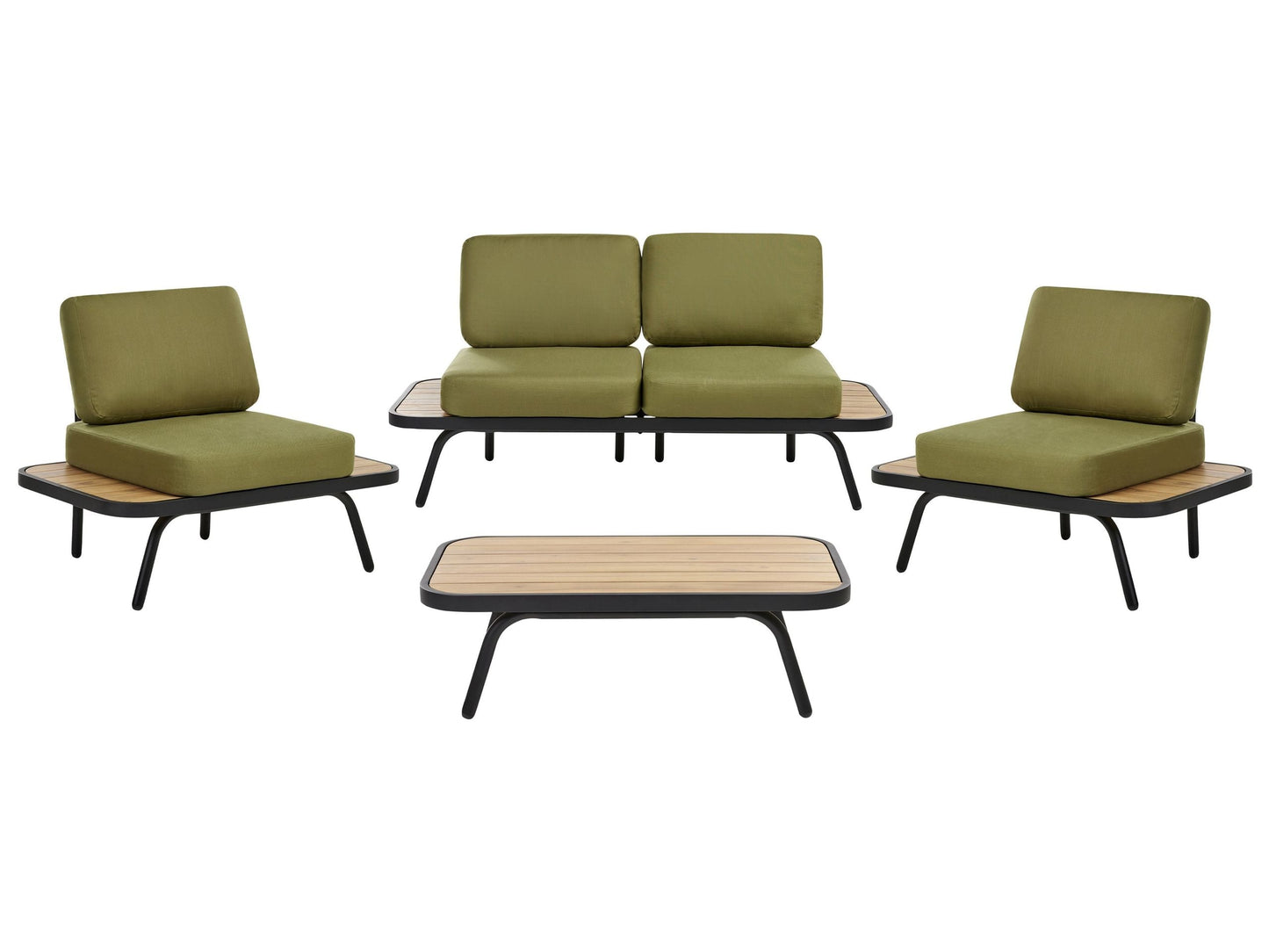 Outdoor 4 Piece Olive Green Acacia Wood Set With Aluminium Frame Cushions