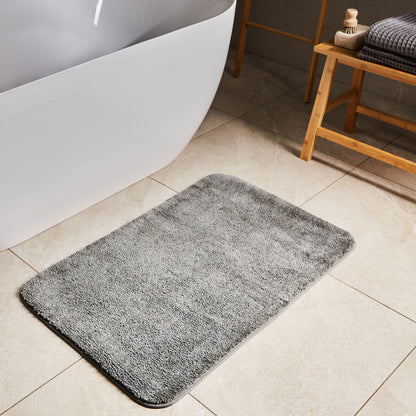 Grey Microfiber Bath Mat 60 x 90cm Non-Slip Backing