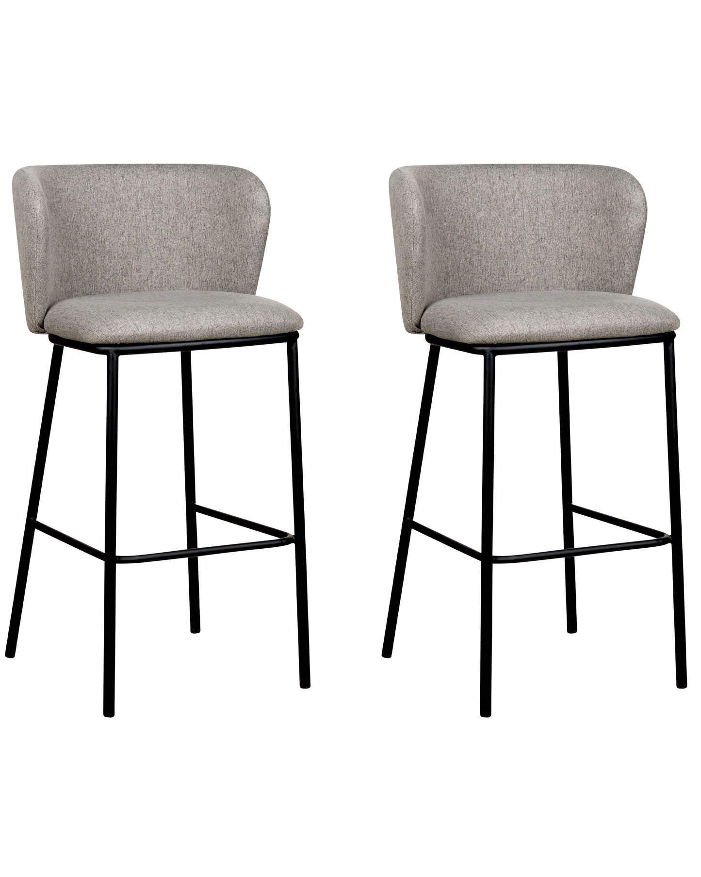 Set of 2 Bar Chairs Grey Polyester Black Metal Legs Armless Curved