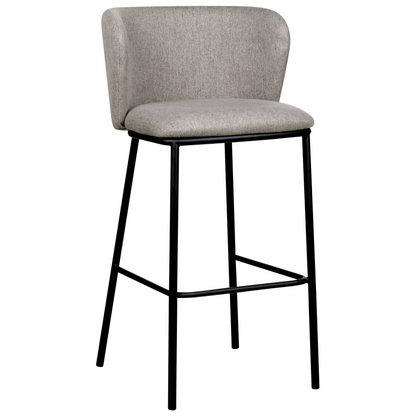 Set of 2 Bar Chairs Grey Polyester Black Metal Legs Armless Curved