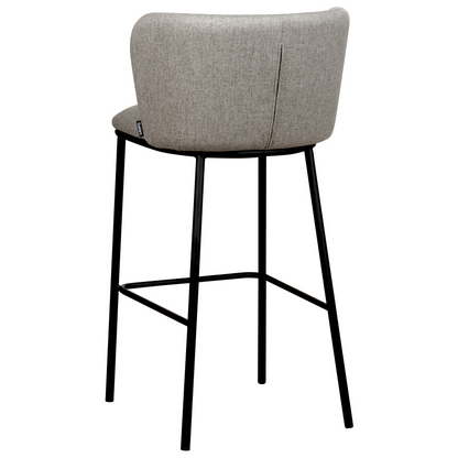 Set of 2 Bar Chairs Grey Polyester Black Metal Legs Armless Curved