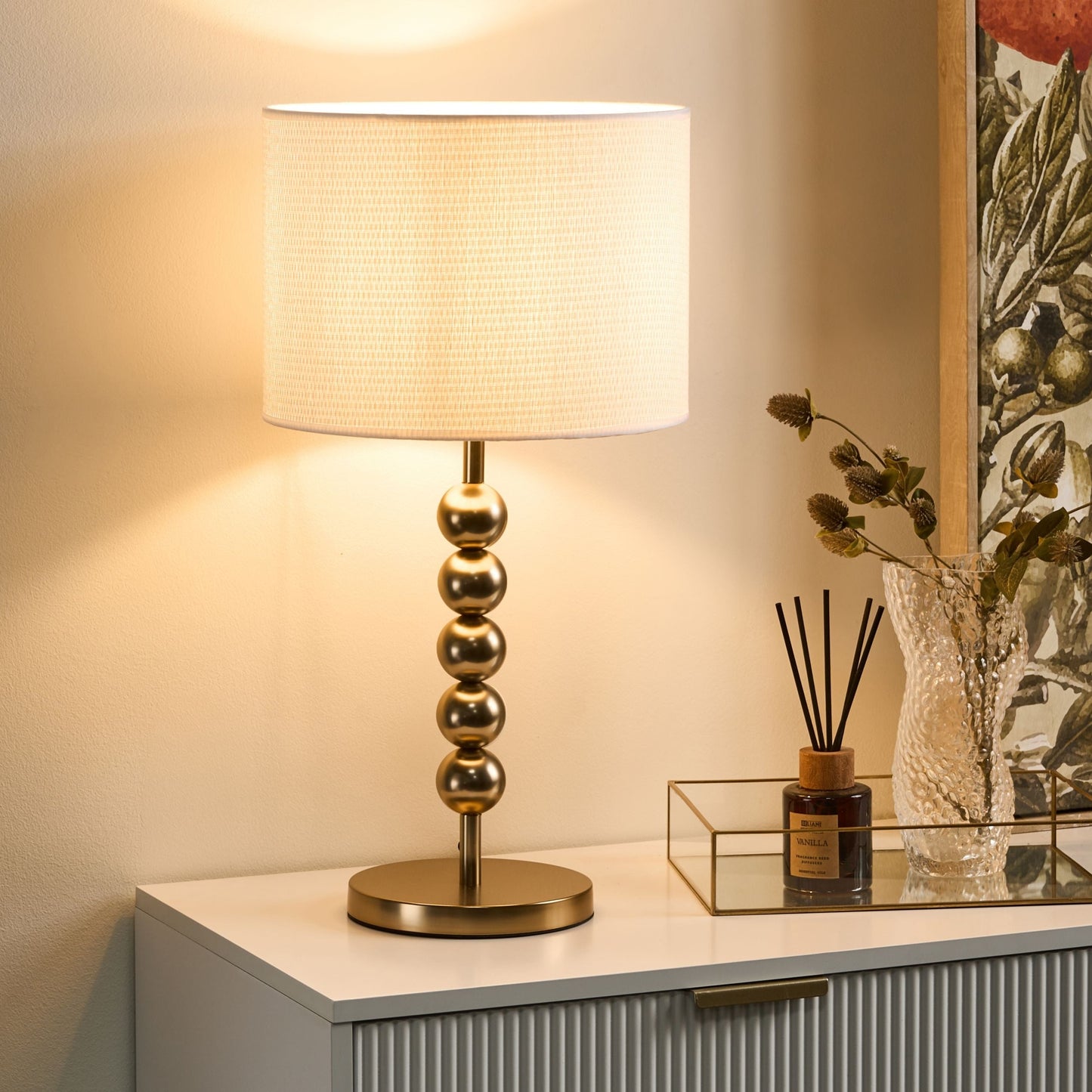 Home Brass Table Lamp With Iron Drum Shade Mid-Century Modern