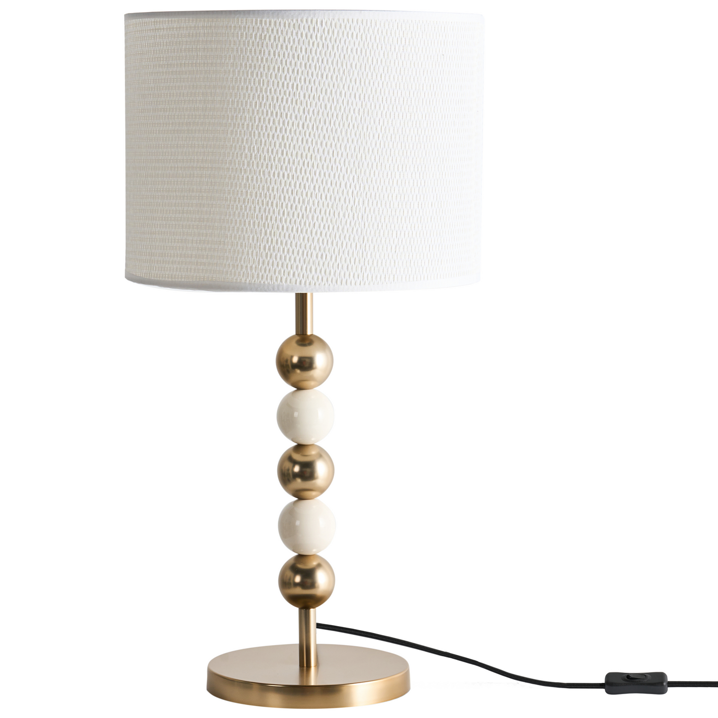 Lighting Table Lamp Brass Beige Iron Drum Shade Mid Century