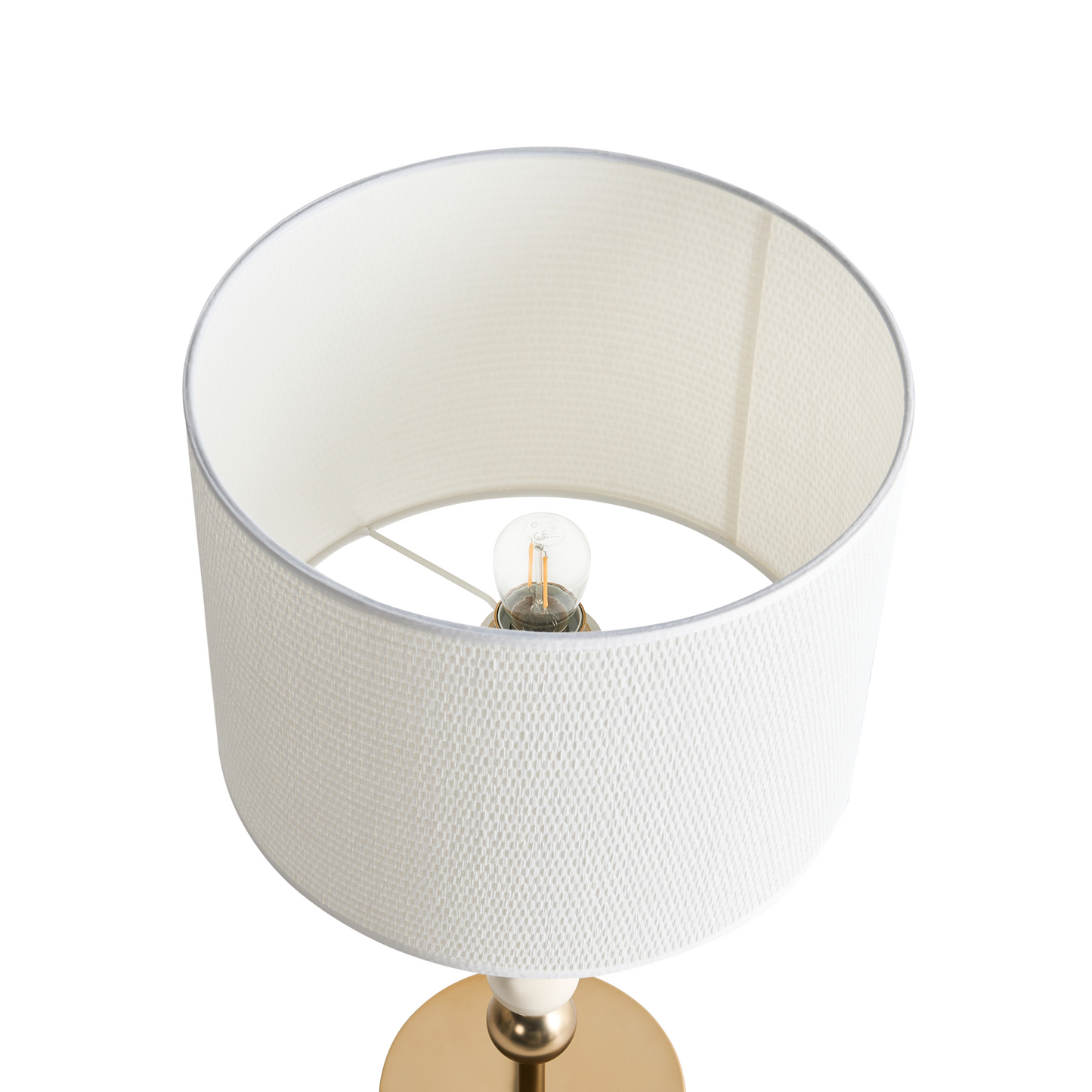 Lighting Table Lamp Brass Beige Iron Drum Shade Mid Century
