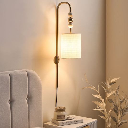 Wall Lamp Brass Beige Iron Drum Shade Mid Century