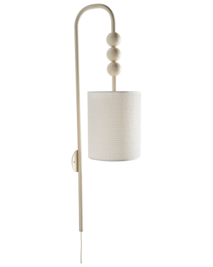 Wall Lamp Beige Iron Fabric Drum Shade Mid Century