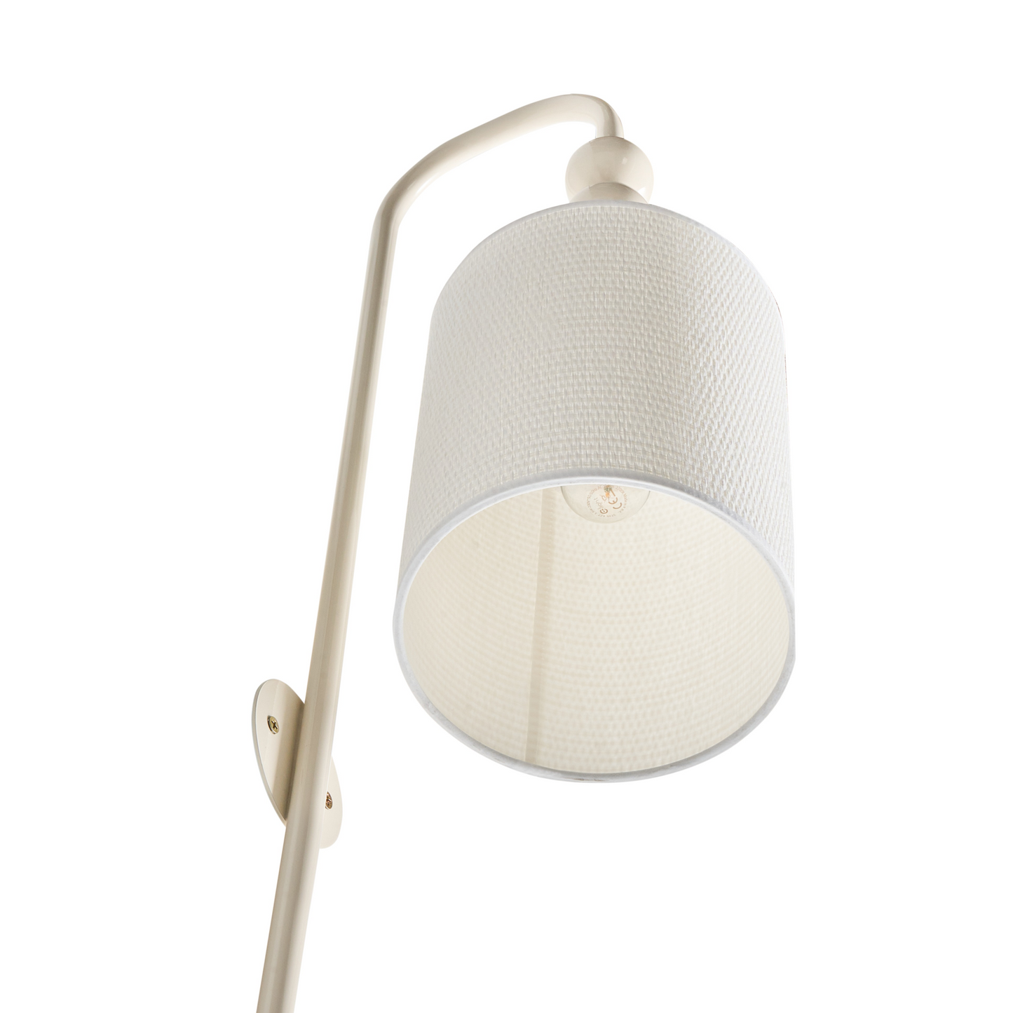 Wall Lamp Beige Iron Fabric Drum Shade Mid Century