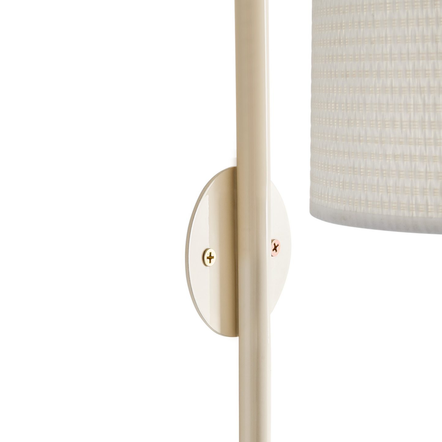 Wall Lamp Beige Iron Fabric Drum Shade Mid Century