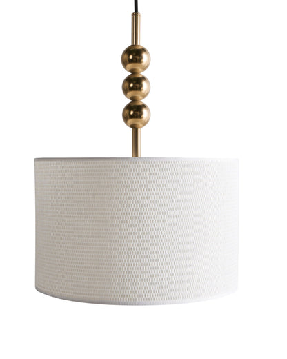 Brass Pendant Lamp With Fabric Drum Shade Mid Century