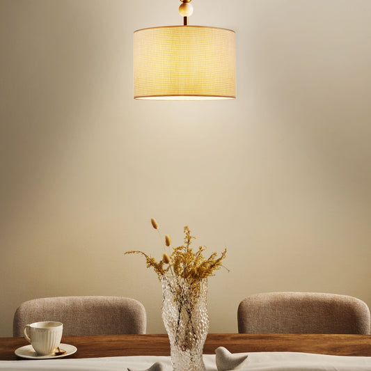 Pendant Lamp Brass Beige Iron Drum Shade Mid Century Modern Style Luxury Ceiling Fixture