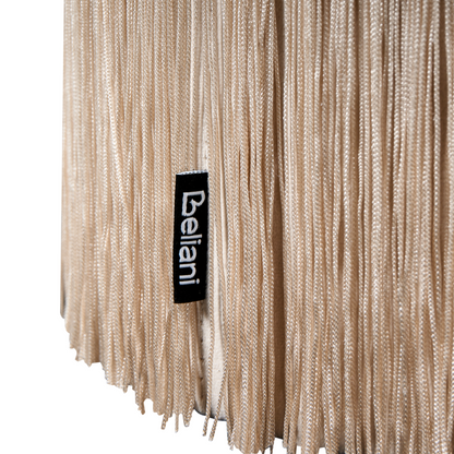 Velvet Beige Round Ottoman Pouffe With Tassels