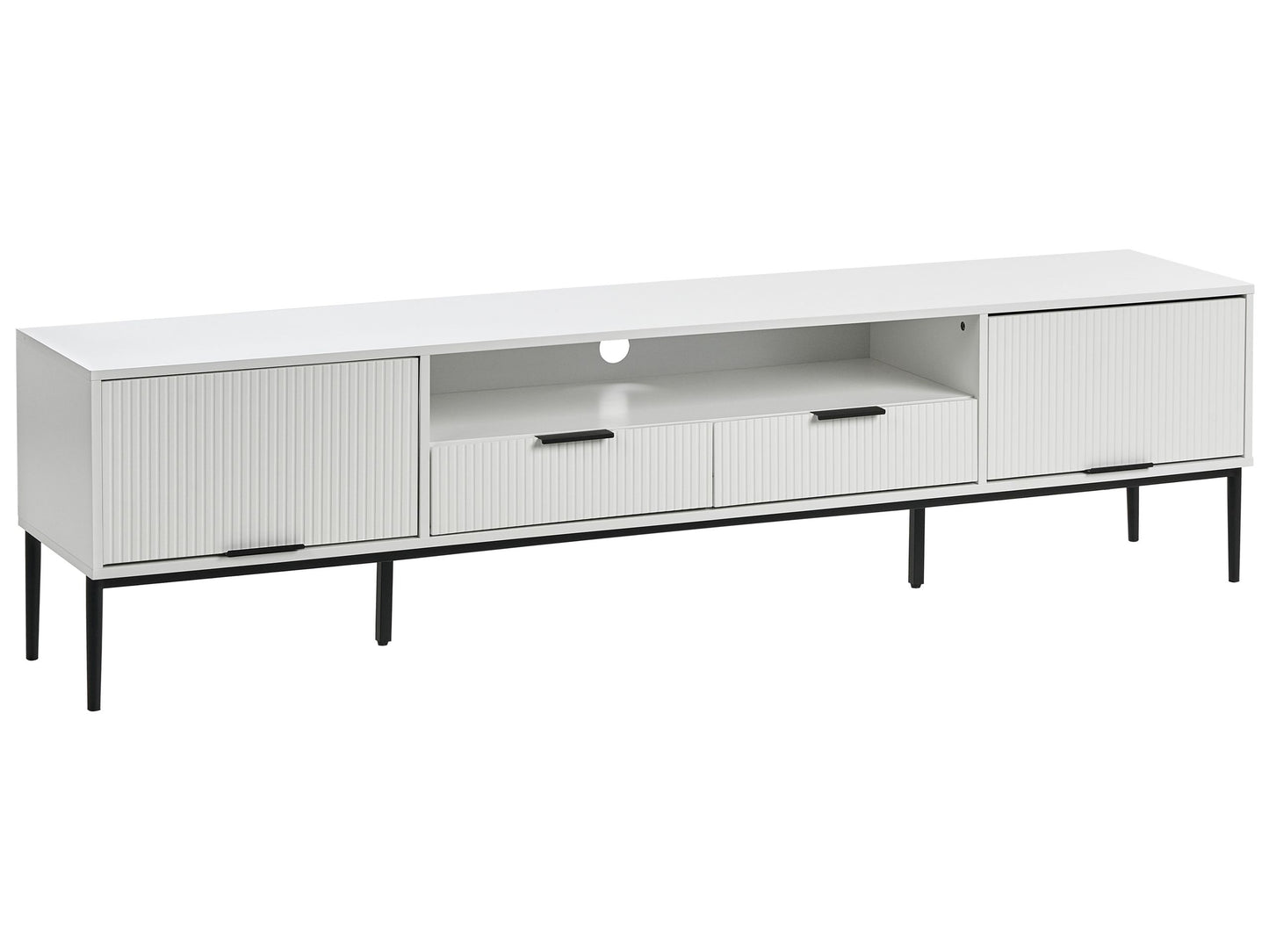NordicLuxe TV Stand White MDF With Metal Legs Modern Cabinet Cable Management For Living Room