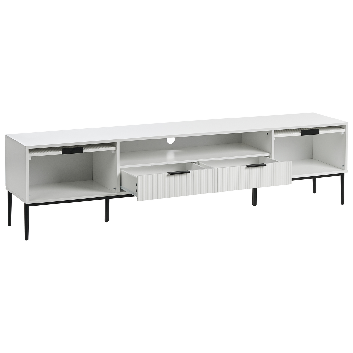 NordicLuxe TV Stand White MDF With Metal Legs Modern Cabinet Cable Management For Living Room