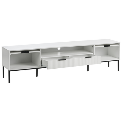 NordicLuxe TV Stand White MDF With Metal Legs Modern Cabinet Cable Management For Living Room