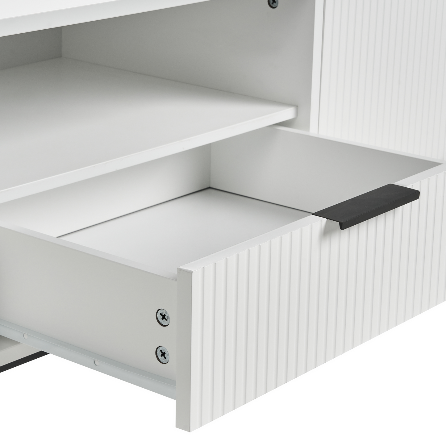 NordicLuxe TV Stand White MDF With Metal Legs Modern Cabinet Cable Management For Living Room