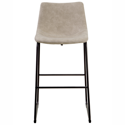 Astra Set Of 2 Bar Stools Beige Fabric Upholstery Black Metal Legs