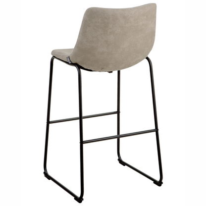 Astra Set Of 2 Bar Stools Beige Fabric Upholstery Black Metal Legs