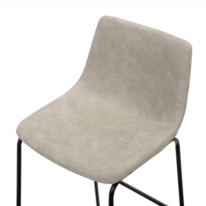 Astra Set Of 2 Bar Stools Beige Fabric Upholstery Black Metal Legs
