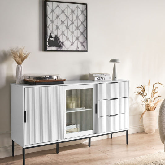 Nova Living White MDF Sideboard 2 Door Cabinet Minimalist Storage