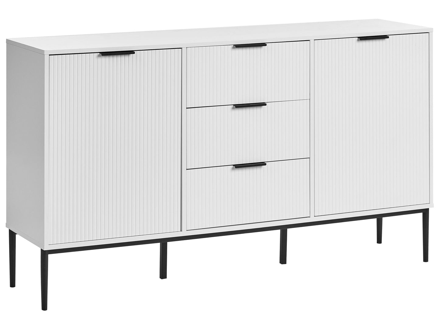 NordicNest Sideboard White MDF 2 Door Cabinet With 3 Drawers