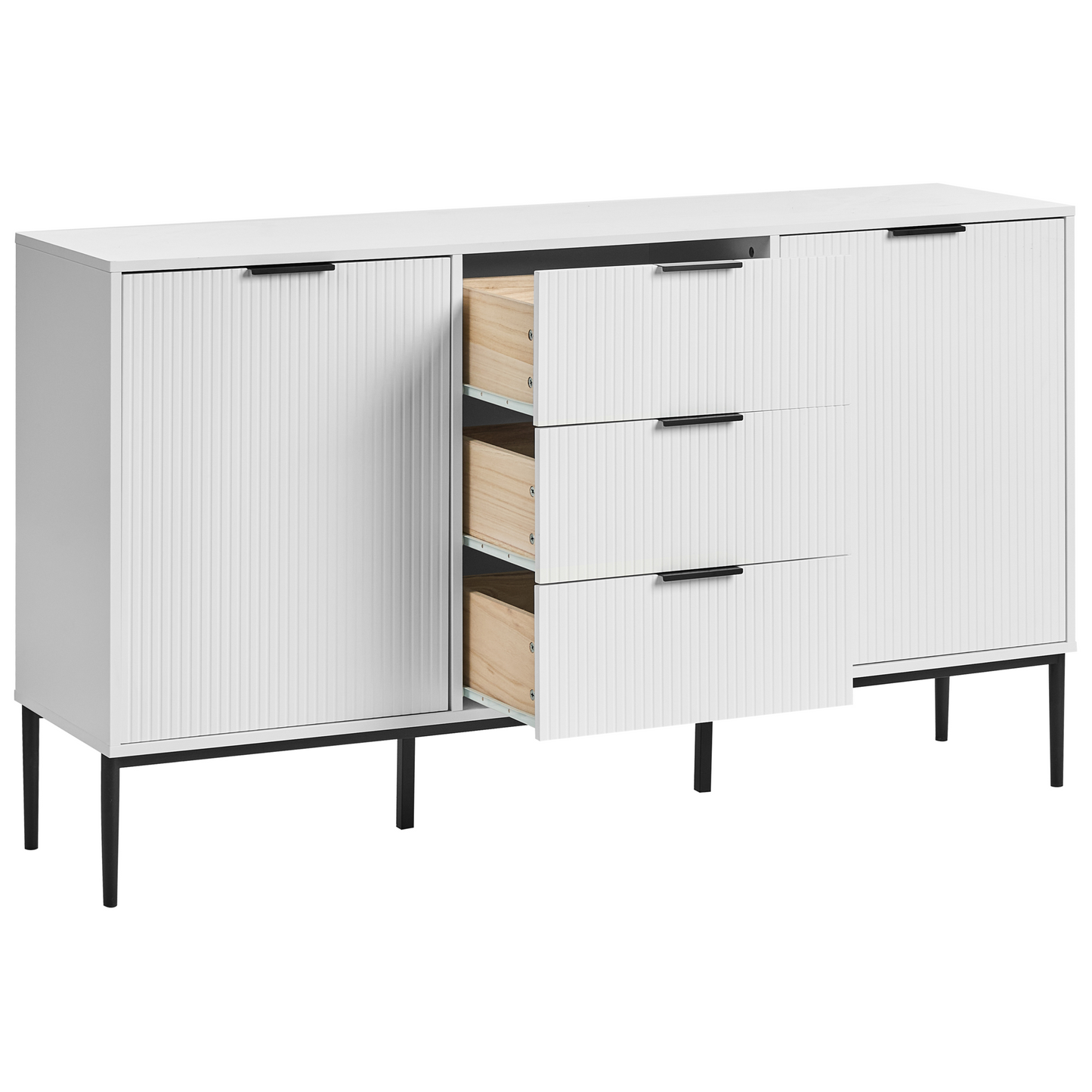 NordicNest Sideboard White MDF 2 Door Cabinet With 3 Drawers