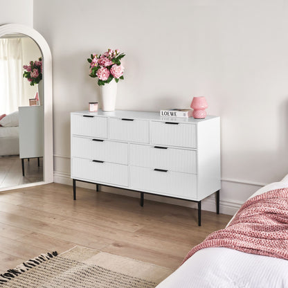 Nova White 7 Drawer Chest MDF With Metal Legs Minimalist Storage