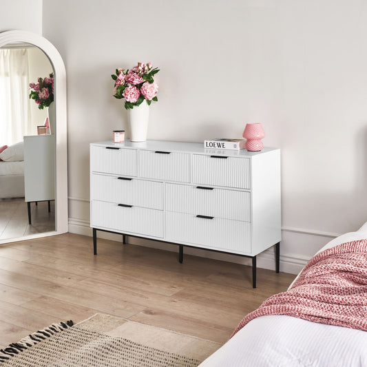 Nova White 7 Drawer Chest MDF With Metal Legs Minimalist Storage